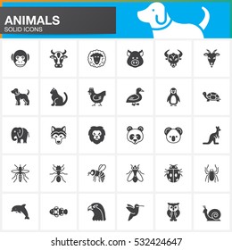 Animals vector icons set, modern solid symbol collection, filled pictogram pack isolated on white. Signs, logo illustration