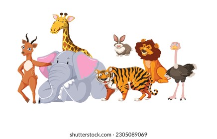 animals vector illustration on white background, wild animals, set of animals