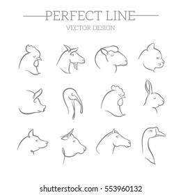 animals vector line icons set 