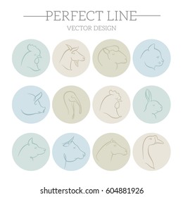 animals vector line icons set 