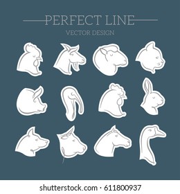 animals vector line icons set 