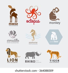 Animals vector logos, emblems and labels set in flat style