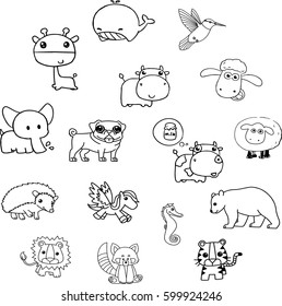 Animals vector. Many animals. Animals from cartoons. 
