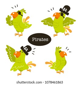 Animals vector set. Cartoon Parrot pirate.Perfect for wallpaper,print,packaging,invitations,Baby shower,birthday party,patterns,travel,logos etc
