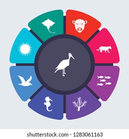 animals vector template for infographics. Business concept with 9 options, steps, parts, segments. Banner infographic cycling diagram, round chart, Stork, Stingray, Snow leopard icons