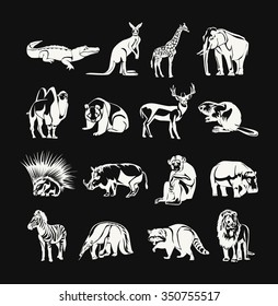 Animals vector white doodle outline icon set