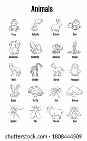 Animals Vocabulary Set Hand Draw English Stock Vector (Royalty Free ...