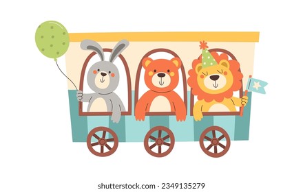 Animals In Wagon Vector Illustration