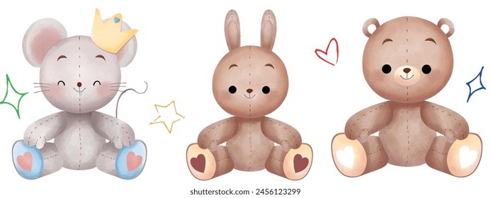 Animals Watercolor Set - Mouse Rabbit Bear