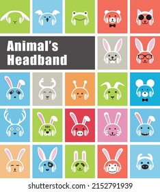 animals wear animal's headband flat icon, vector illustration