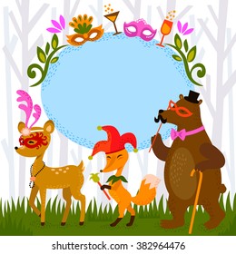 animals wearing costumes in a colorful costume party