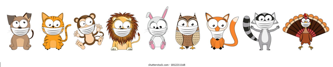 Animals wearing face masks - vector illustration