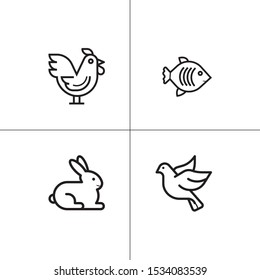 Animals wild and pets lineal icon set