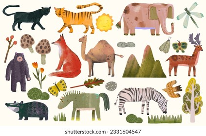 Ilustración de animales salvajes. Carácter para niños. vector acuarela.