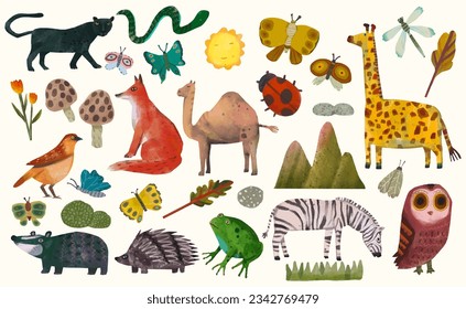 Animals wildlife illustration. Character for children. watercolor vector.