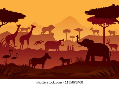 Animals and Wildlife Sunrise or Sunset Background, Silhouette, Nature, Zoo and Safari