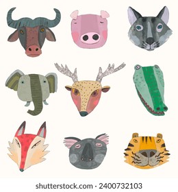 Animals wildlife watercolor vector illustration.