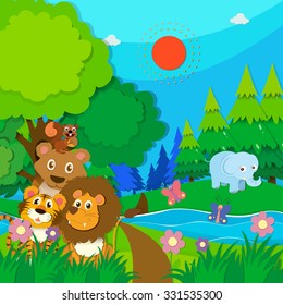 Animals in the woods illustration