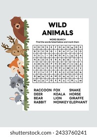 animals word search puzzle printable