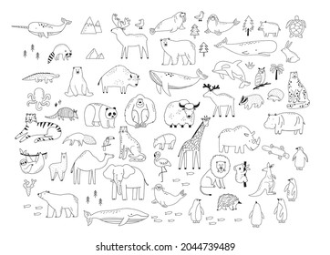 Animals World Kids Set Cute Vector Stock Vector (Royalty Free ...