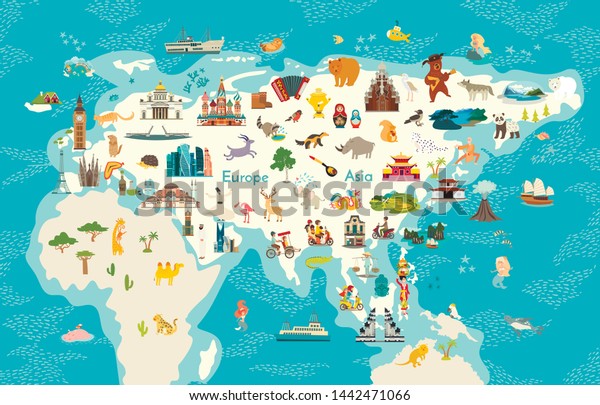 Animals World Map Eurasia Vector Illustration Stock Vector (Royalty ...