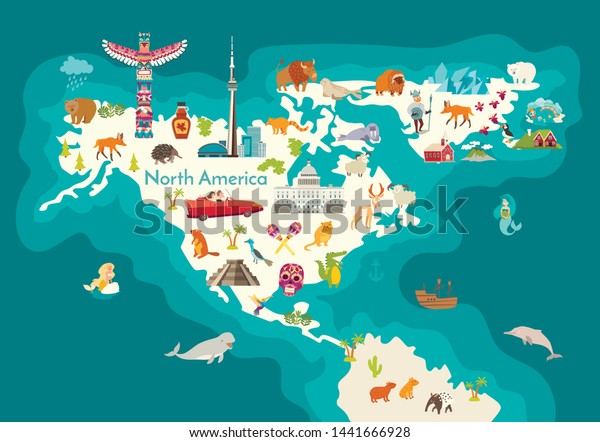 Animals World Map North America Landmarks Stock Vector (Royalty Free ...