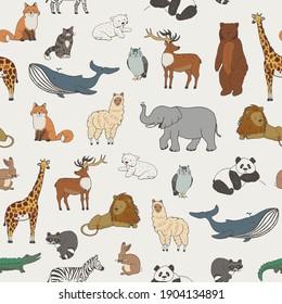 Animals of the world seamless vector pattern