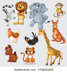 Animales en el mundo. Plantilla de ilustración de vector.