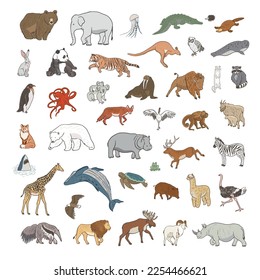 Animals world vector illustrations set.