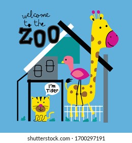 the animals zoo funny animal cartoon,vector illustration