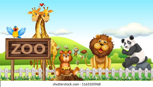 Animals in the zoo illustration