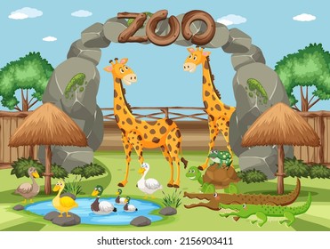 Animals at the zoo illustration