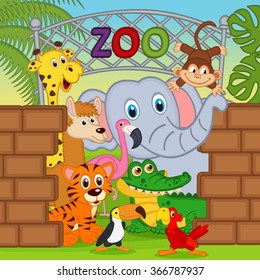 animals at the zoo - vector illustration, eps