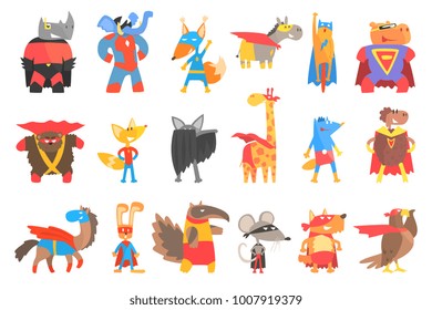 Animas Disguised As Superheroes Set Of Geometric Style Stickers