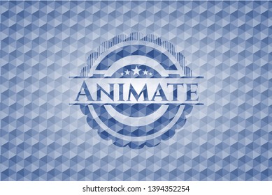 Animate  blue emblem or badge with abstract geometric pattern background. Vector Illustration. Detailed.
