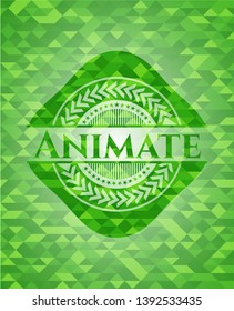 Animate  green emblem with triangle mosaic background. Vector Illustration. Detailed.