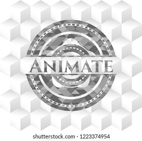 Animate  grey badge with geometric cube white background