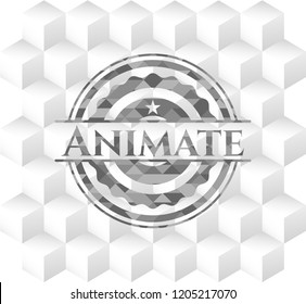 Animate  retro style grey emblem with geometric cube white background
