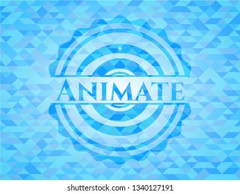 Animate  sky blue emblem with mosaic ecological style background