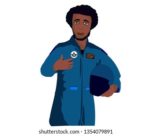 Animated African American Male Air Pilot Or Astronaut  Vector And Eps File Place You Logo And Your Wanted Name. You Will Be Able To Edit The Face Also.