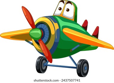 Animated airplane character with eyes and a smile.