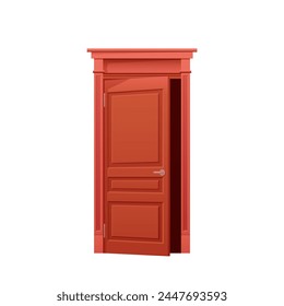 Animated ajar door. Home entrance door, wooden front door cartoon vector illustration