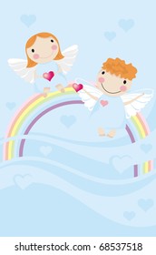 Animated angels on a rainbow
