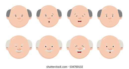 Animated avatars with facial expression for animation. A grown man and a man with a mustache. Vector illustration isolated on white background