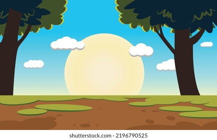 Animated Background. 2 Trees With Sun Clouds. Vector. Illustration