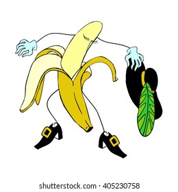 Animated banana. Banana bowed in reverence. Banana vector