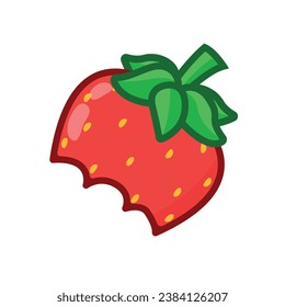 Fresa roja mordida animada. Ilustración vectorial de una baya roja mordida sobre un fondo blanco.