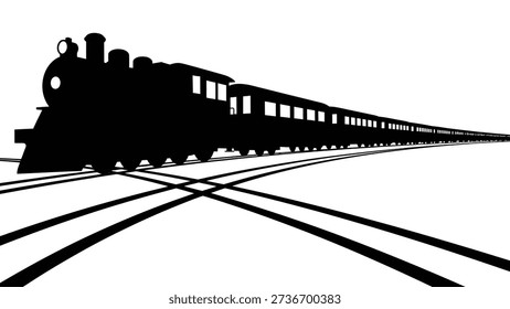 An animated black silhouette of a train on railroad tracks.