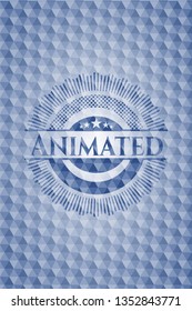 Animated blue hexagon badge.