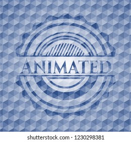 Animated blue polygonal badge.